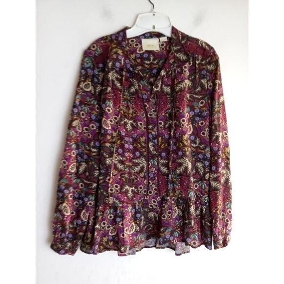 Maeve by Anthropologie "Janie" Purple Multicolor Floral Button Up Blouse size 4 - Picture 2 of 10